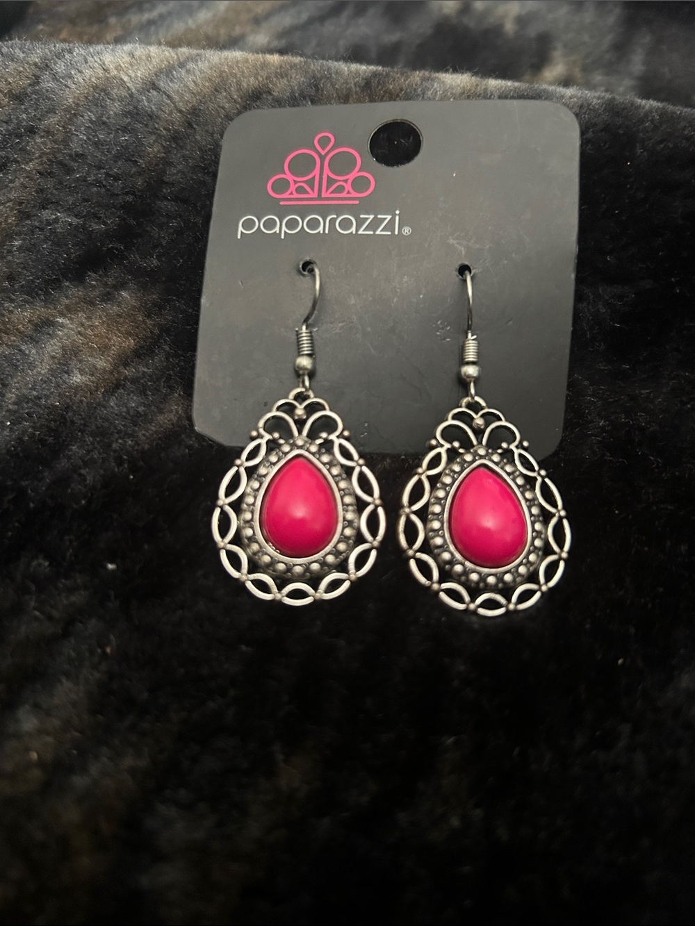 Paparazzi Hot Pink Teardrop Filigree Dangle Earrings